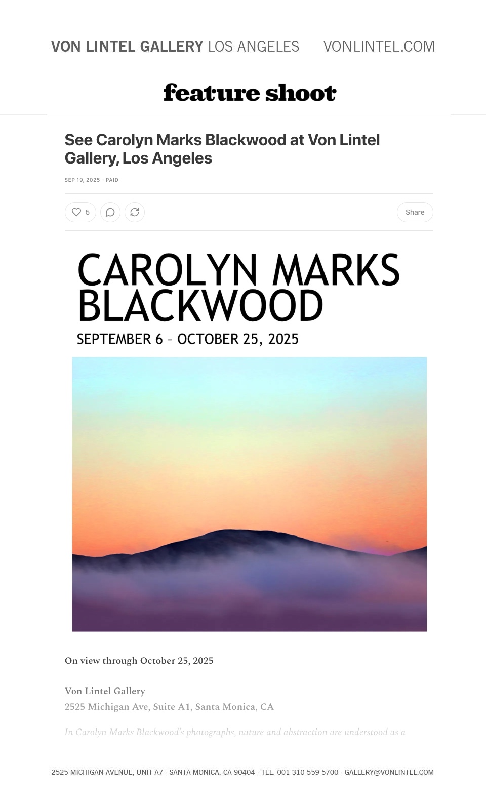 Von Lintel Gallery Los Angeles